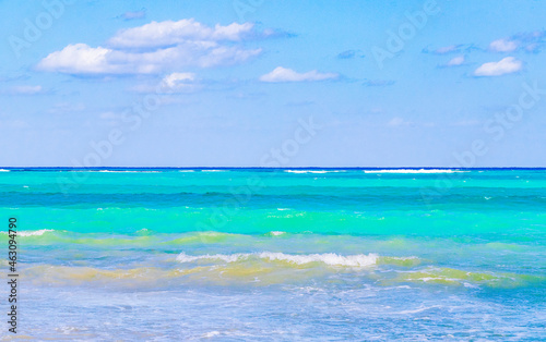 Tropical mexican beach clear turquoise water Playa del Carmen Mexico.