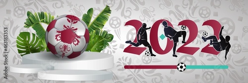 World football cup 2022 with realistic 3d soccer ball. Sport poster, banner, flyer modern design. Concept font football 2022