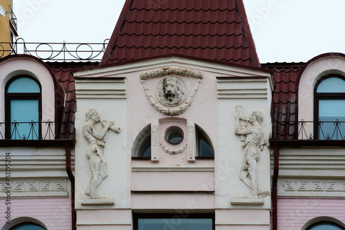 Ornate facade of old building in Kyiv Ukraine