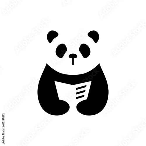 panda book read newspaper negative space logo vector icon illustration
