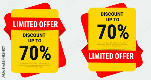 DISCOUNT PACK DESIGN PROMO, Sale Discount Banner. Discount offer price tag. Special offer sale label. Vector Modern Sticker Illustration. Vector, limited offer tag, 70% discount. eps