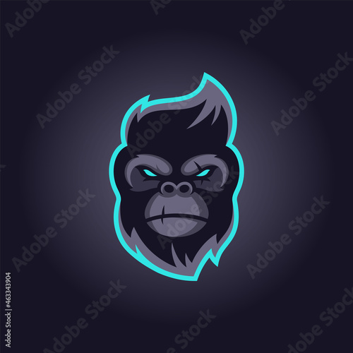 king kong gorilla head face illustration for esports logo design vector