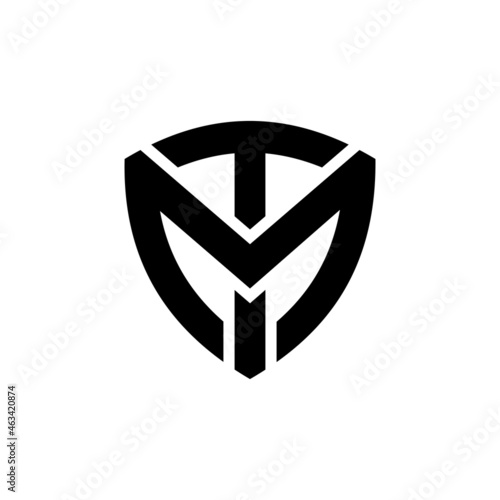 MT, TM monogram logo with modern shield style design template isolated on black background.