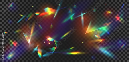 Abstract prism light reflection with rainbow flare background. Crystal sparkle burst, diamond refraction rays. Iridescent glow vector effect
