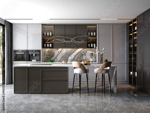 kitchen interior, bar counter, 3d render