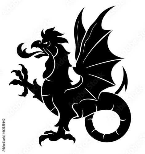 Black vector heraldic basilisk or cockatrice on the white background.