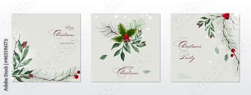 Merry Christmas square cards watercolor collection