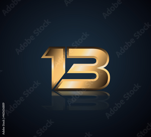 Simple Numbers Logo Vector Gold Metallic On Dark Background 13