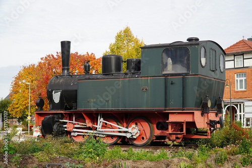 Meter gauge - locomotive, box - steam locomotive, which was in operation as a locomotive from the year 1899 in the area of Bruchhausen Diepholz, Lower Saxony, Germany.