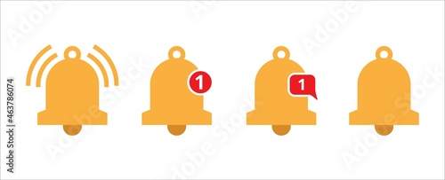 Notification bell icon set. Message notification alert bell icons vector set. Alarm and phone notification reminder vector illustration template.
