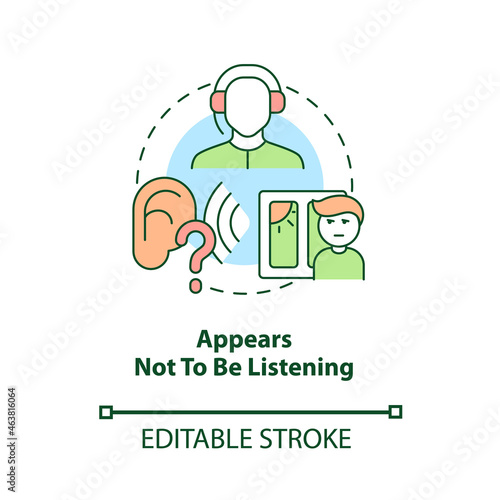 Appears not to be listening concept icon. Inattentive symptom abstract idea thin line illustration. Trouble understanding communication. Vector isolated outline color drawing. Editable stroke