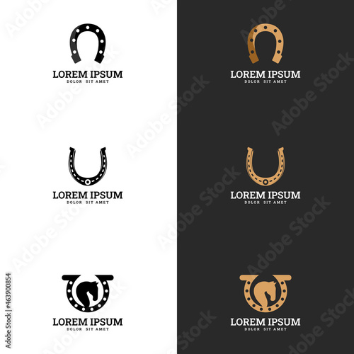 the horse and horseshoe logo. suitable for company logo, print, digital, icon, apps, and other marketing material purpose. horseshoe logo set