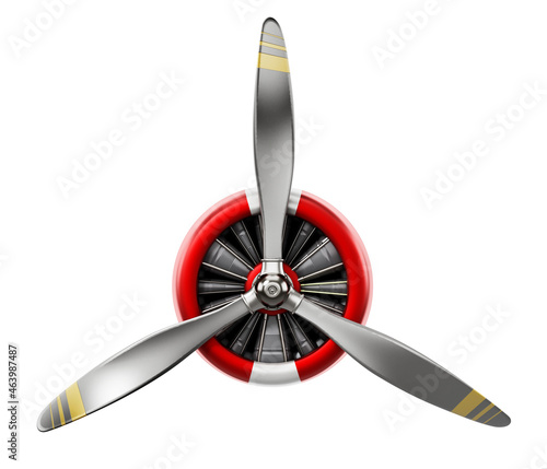 Vintage airplane propeller isolated on white background. 3D illustration