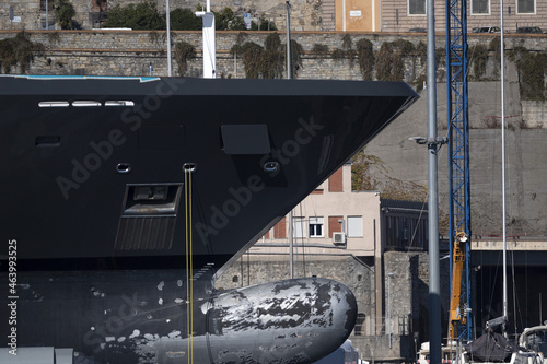 cruise ship prow bow detail while in shipyard