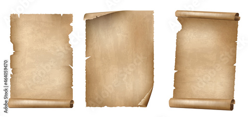 Set of Ancient Paper or Parchment Scrolls, realistic vector illustration