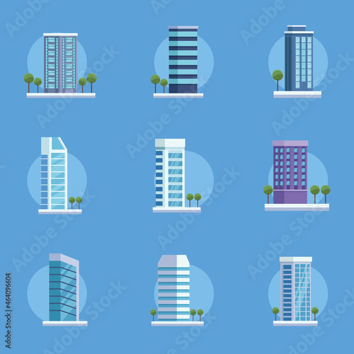 nine city buildings icons