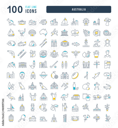 Set of linear icons of Australia