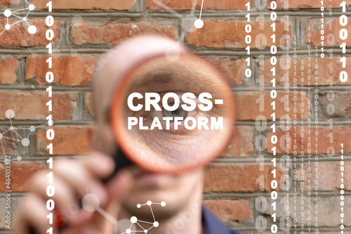 Concept of cross-platform software development. Cross platform compatibility web development and coding.