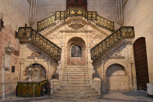 Burgos, Spain - 16 Oct, 2021: The Golden Staircase in Burgos Cathedral in the city of Burgos, Northern Spain