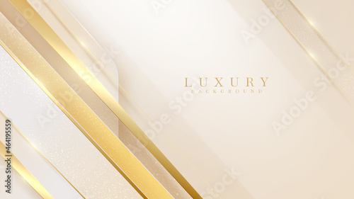 Luxury pastel cream color background with gold diagonal lines and glitter light effects elements