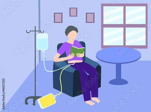 Old Woman Continuous Ambulatory Peritoneal dialysis at home.