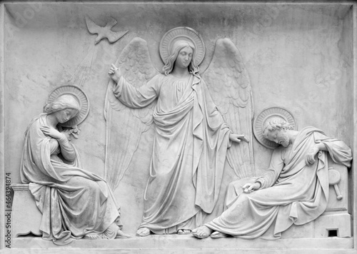 Rome - The relief of Dream of st. Joseph on the The Immaculate Conception column on the Piazza Espana square designed by Luigi Poletti and inaugurated in 1857.