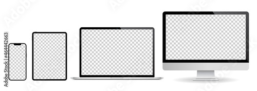 Devices screen mockup. set of laptop. tablet. monitor and smartphone. blank screen mockup. Vector illustration