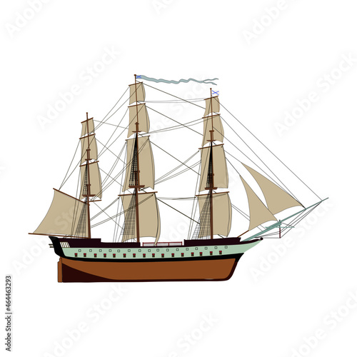 Sailing three-masted warship. 1832 year