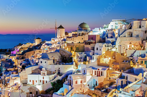 romantic evening view of the village of Oia on the island of Santorini