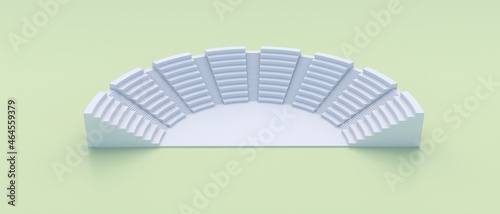Ancient amphitheatre roman theatre white color on pastel green background, banner. 3d illustration