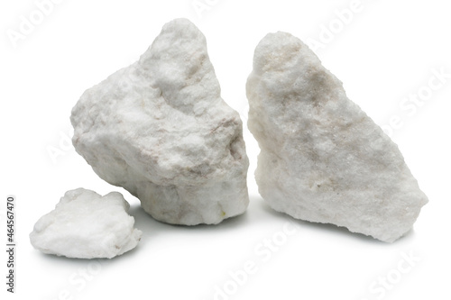 Three pieces of gypsum ore. On white background isolated