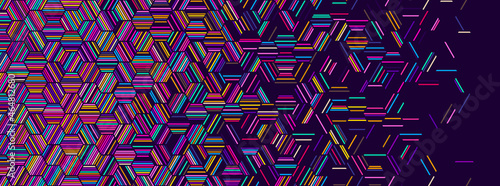Abstract geometric pattern with colorful hexagonal lines. Seamless vector background with fade effect