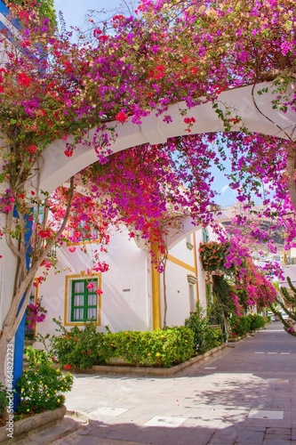 Beautiful street in Puerto Mogan town, Gran Canaria Island , Spain