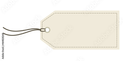 tag Horizontal Angled Hangtag Seam Beige With String And Shadow price tag Paper Label Isolated On White Background. Ready for your message. 