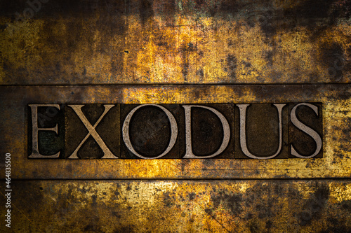 Exodus text message on textured grunge copper and vintage gold background