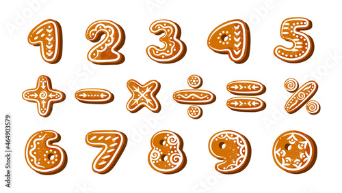 Numbers from 0 to 9 in the form of Christmas gingerbread, painted with white glaze.