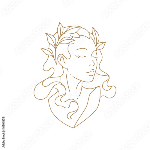 Adorable medieval lady bust monochrome line art simple icon vector illustration
