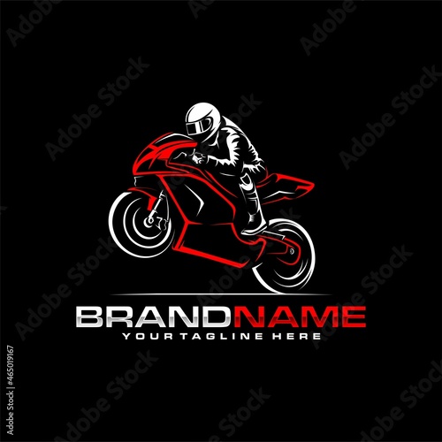 Racer sportbike wheelie logo template