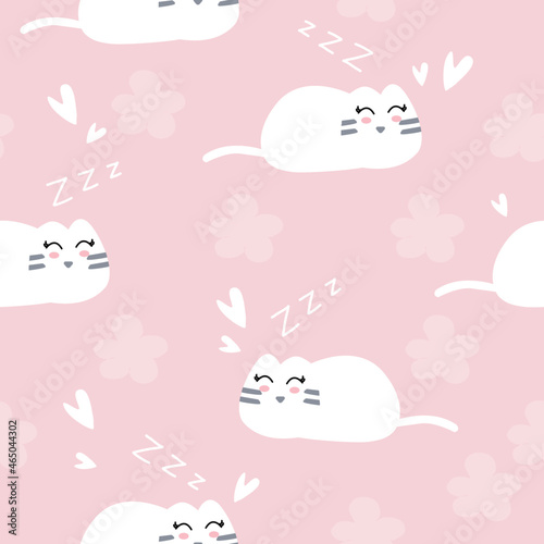 Cute cat Seamless pattern , cute colorful Kittens. Creative childish texture. Great for fabric, textile Vector Illustration
