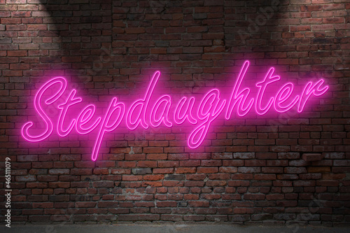 Neon Roleplay Step-Daughter Stepdaughter lettering on Brick Wall at night