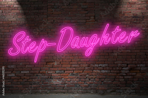 Neon Roleplay Step-Daughter Stepdaughter lettering on Brick Wall at night