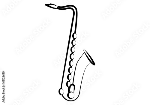 Icono de saxofón negro en fondo blanco.