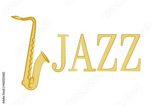 Icono de saxofón dorado en fondo blanco.