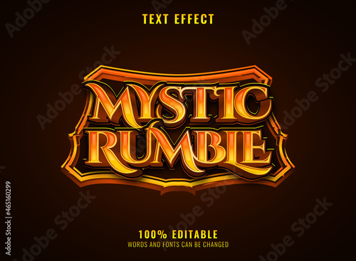 fantasy golden mystic rumble medieval rpg game logo text effect with frame border