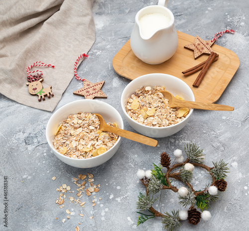 muesli with milk and dried fruits
