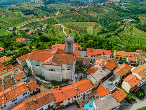 Smartno Townscape and Goriska Brda a Famous Wine Region of Slovenia Located Near Italy. Drone Aerial view