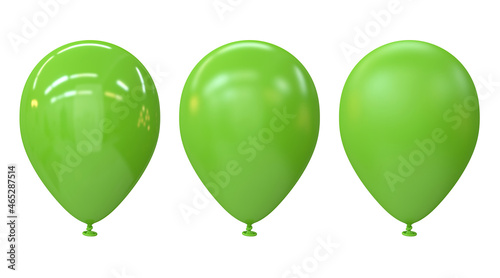 A set of glossy and matte green balloons on a white background, 3d render