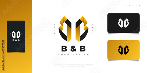Abstract and Elegant Initial Letter B and B Logo Design in Black and Gold Style. BB Monogram Logo, Icon or Symbol. Graphic Alphabet Symbol for Corporate Business Identity