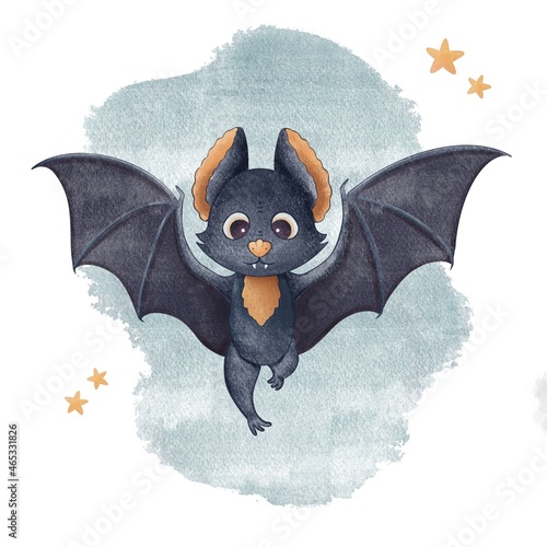 The cute baby Halloween bat watercolor poster