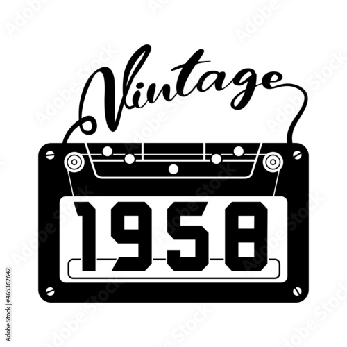 vintage 1958 Retro Cassette Tape, 1958 birthday typography design